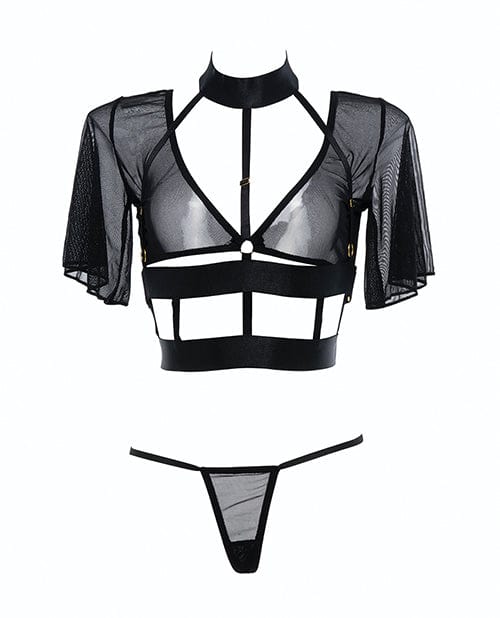 Allure Lingerie Adore Dreamer Sheer Mesh Strappy Top &amp; Thong Black O/s Lingerie &amp; Costumes