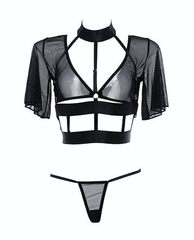 Allure Lingerie Adore Dreamer Sheer Mesh Strappy Top & Thong Black O/s Lingerie & Costumes