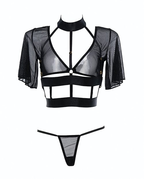 Allure Lingerie Adore Dreamer Sheer Mesh Strappy Top & Thong Black O/s Lingerie & Costumes