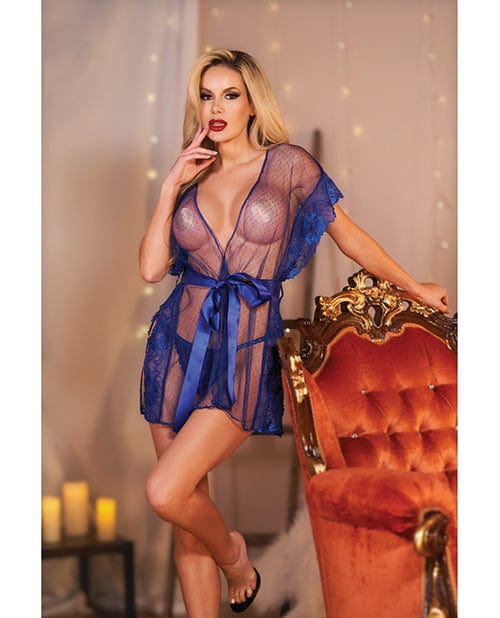 Allure Lingerie Lp Allure Leah Lace &amp; Mesh Open Side Cover Up O/s Blue Lingerie &amp; Costumes