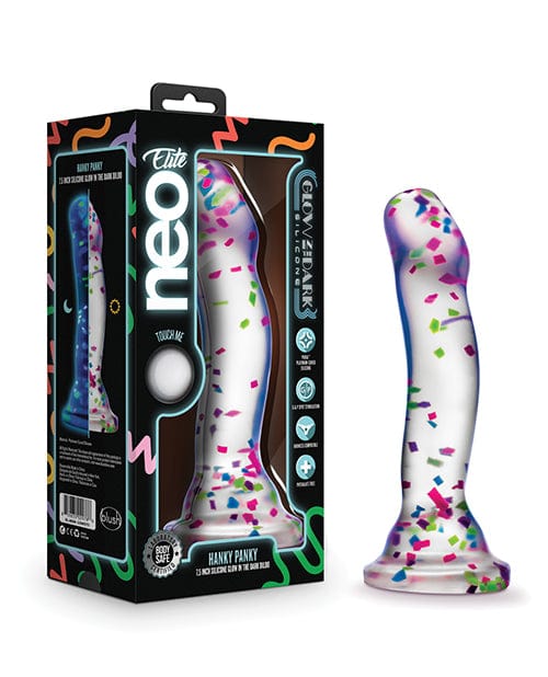 Blush Novelties Blush Neo Elite Hanky Panky 7" Confetti Dildo - Glow In The Dark Dildos