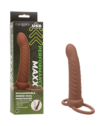 CalExotics Performance Maxx Rechargeable Ribbed Dual Penetrator - Brown Vibrators