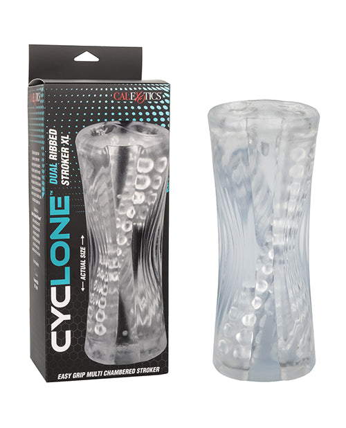 California Exotic Novelties Cyclone Dual Ribbed Stroker XL - Clear Penis Toys