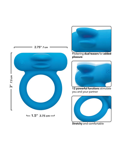 California Exotic Novelties Couple's Enhancer Silicone Rechargeable Double Trouble Enhancer w/Flickering Dual Teasers - Blue Vibrators