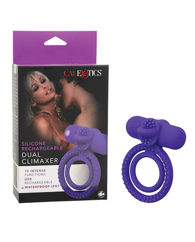 California Exotic Novelties Couple's Enhancer Silicone Rechargeable Dual Climaxer Enhancer w/Flickering Tongue - Purple Vibrators