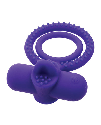 California Exotic Novelties Couple's Enhancer Silicone Rechargeable Dual Climaxer Enhancer w/Flickering Tongue - Purple Vibrators