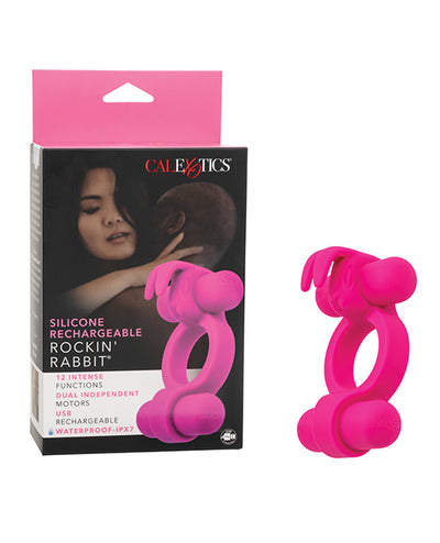 California Exotic Novelties Couple's Enhancer Silicone Rechargeable Rockin' Rabbit Enhancer - Fuchsia Vibrators