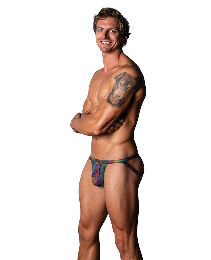 Comme Ci Comme Ca Pack &amp; Play Jock w/Front Condom Pocket - Rainbow L/XL Lingerie &amp; Costumes