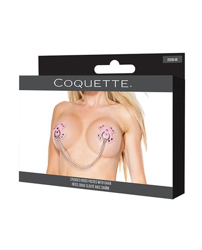 Coquette International Darque Studded Cross Reusable Pasties W/chain - Pink O/s Lingerie & Costumes