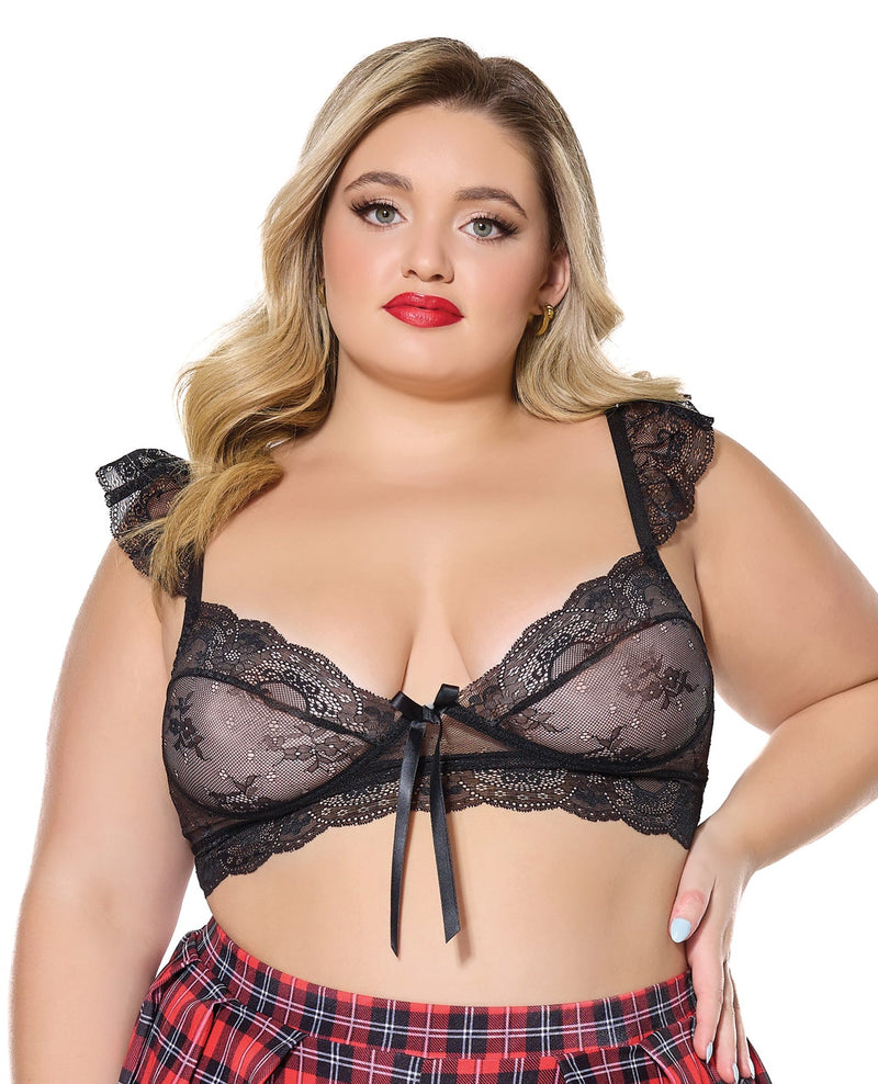 Coquette International Scallop Stretch Lace Soft Cup Bralette - Black QN Lingerie & Costumes