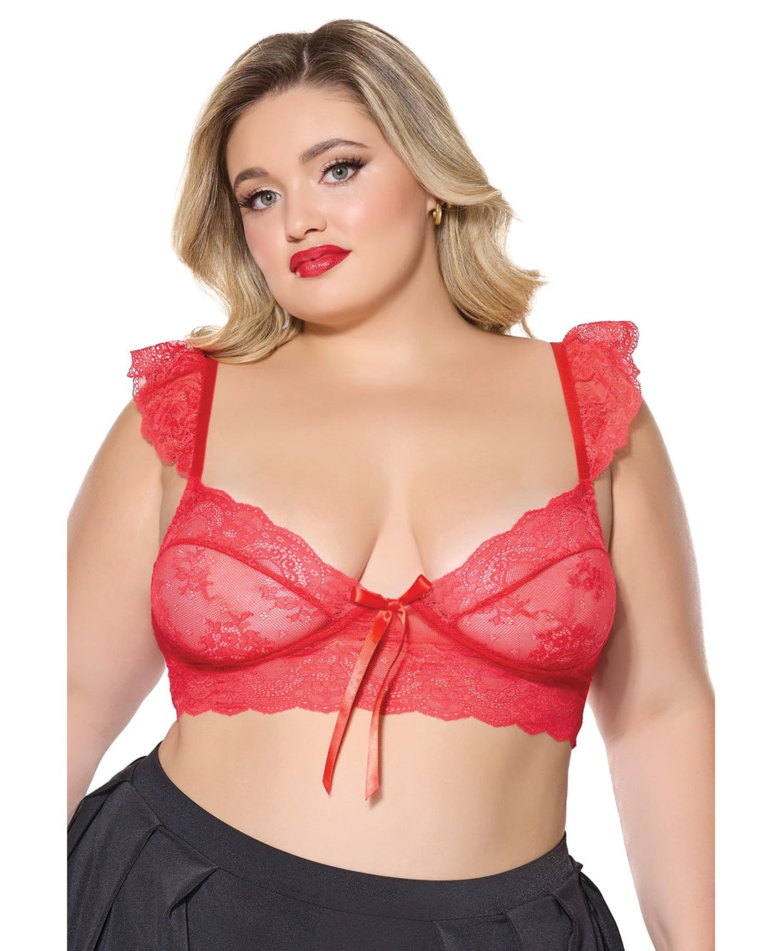 Coquette International Scallop Stretch Lace Soft Cup Bralette - Red QN Lingerie &amp; Costumes