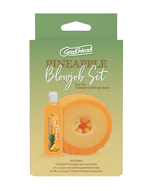 Doc Johnson GoodHead Pineapple Blowjob Set Includes Stroker &amp; Slick Head Glide - 1 oz Bottle Pineapple More