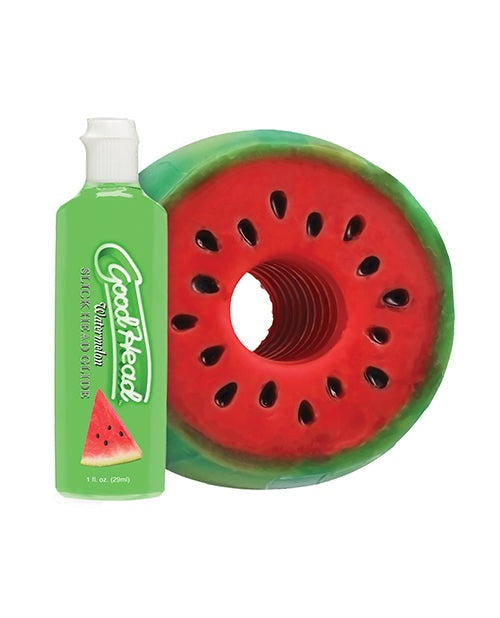 Doc Johnson GoodHead Watermelon Blowjob Set Includes Stroker &amp; Slick Head Glide - 1 oz Bottle Watermelon More