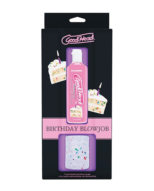 Doc Johnson GoodHead Birthday Cake Blowjob Set Includes Stroker &amp; Slick Head Glide - 1 oz Bottle Birthday Cake Penis Toys