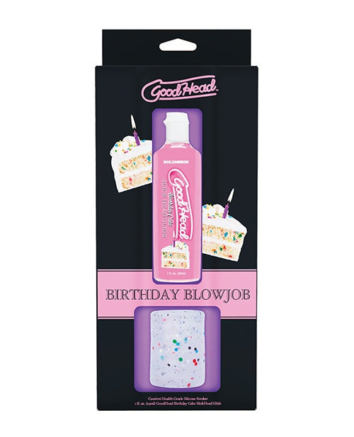 Doc Johnson GoodHead Birthday Cake Blowjob Set Includes Stroker & Slick Head Glide - 1 oz Bottle Birthday Cake Penis Toys