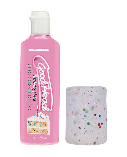 Doc Johnson GoodHead Birthday Cake Blowjob Set Includes Stroker & Slick Head Glide - 1 oz Bottle Birthday Cake Penis Toys