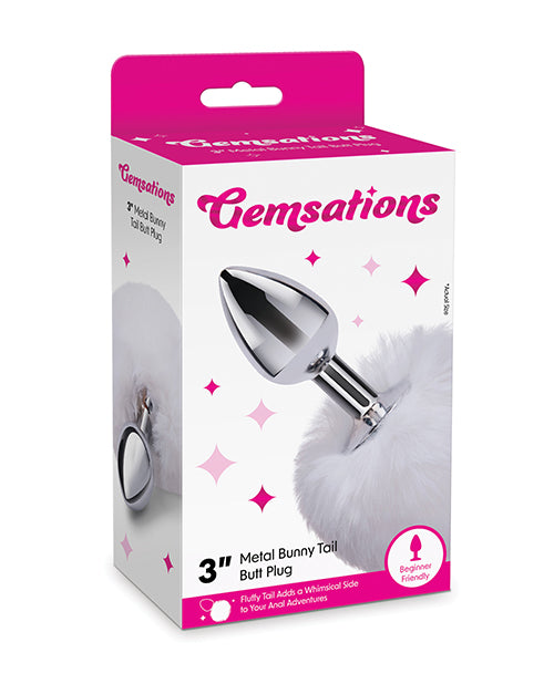 Electric Eel Gemsations 2.95" Metal Bunny Tail Butt Plug - Silver Anal Toys