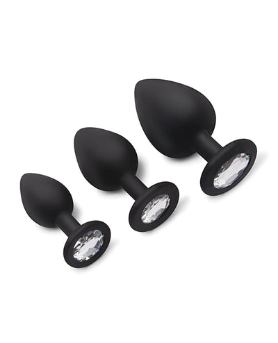 Electric Eel Gemsations 3 pc 2.75" & 3.15" & 3.7" Silicone Bling Bling Butt Plug Training Set - Black Anal Toys