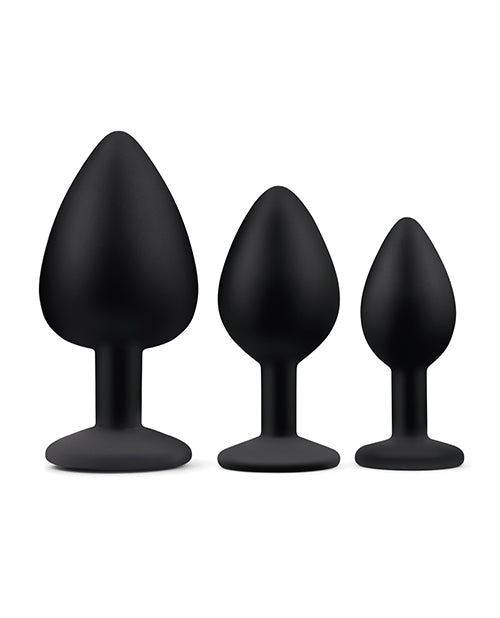 Electric Eel Gemsations 3 pc 2.75" & 3.15" & 3.7" Silicone Bling Bling Butt Plug Training Set - Black Anal Toys