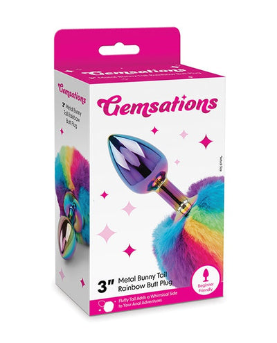 Electric Eel INC Gemsations 2.95" Metal Bunny Tail Rainbow Butt Plug - Rainbow Anal Toys