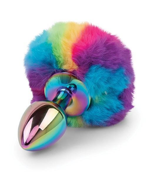 Electric Eel INC Gemsations 2.95" Metal Bunny Tail Rainbow Butt Plug - Rainbow Anal Toys