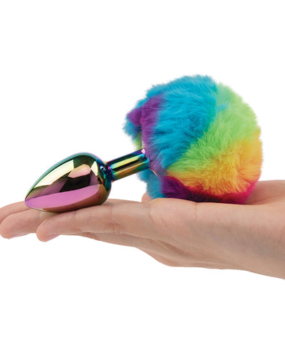 Electric Eel INC Gemsations 2.95" Metal Bunny Tail Rainbow Butt Plug - Rainbow Anal Toys