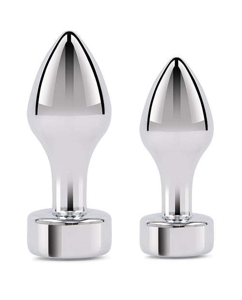Electric Eel INC Gemsations 2 pc 3.25" &amp; 3.7" Tapered Bling Bling Metal Butt Plug Training Set - Silver Anal Toys