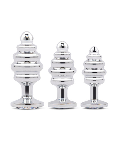 Electric Eel INC Gemsations 3 pc 2.95" & 3.25" & 3.7" Ripple Bling Bling Metal Butt Plug Training Set - Silver Anal Toys