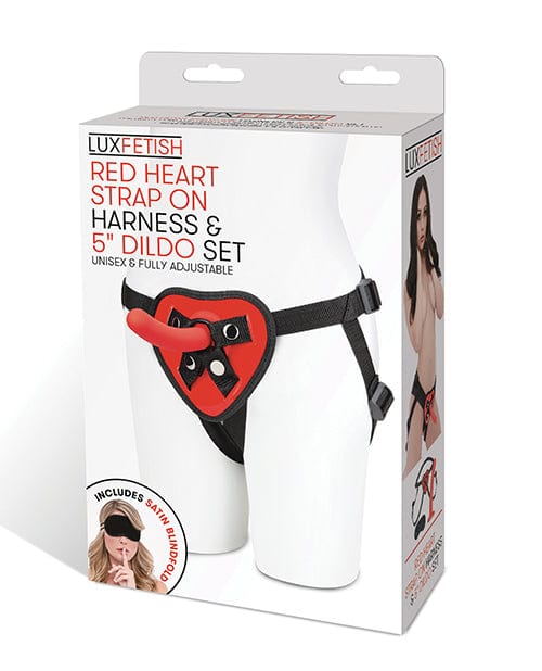 Lux Fetish 5 Inch Dildo with red Heart Strap On Harness Set