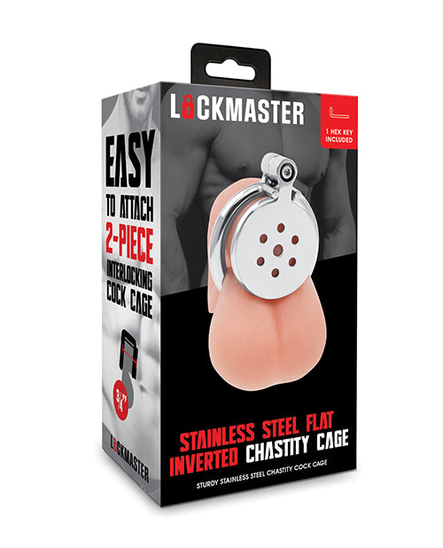 Electric Eel INC Lockmaster Stainless Steel Flat Inverted Chastity Cage - Silver Kink &amp; BDSM