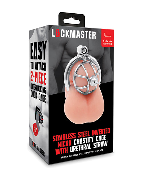 Lockmaster Stainless Steel Inverted Micro Chastity Cage with Urethral Straw - Silver