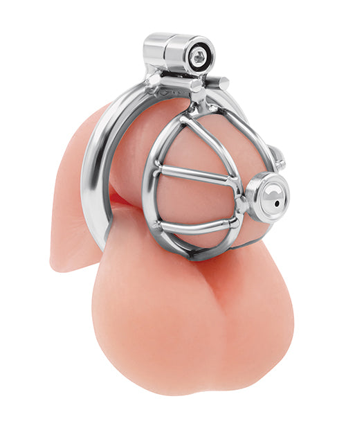 Lockmaster Stainless Steel Inverted Micro Chastity Cage with Urethral Straw - Silver