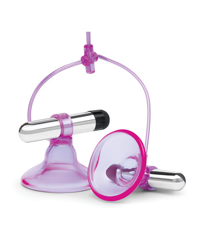 Electric Eel INC Lux Fetish Vibrating Nipple Suckers w/Quick Release - Pink/Purple Kink & BDSM