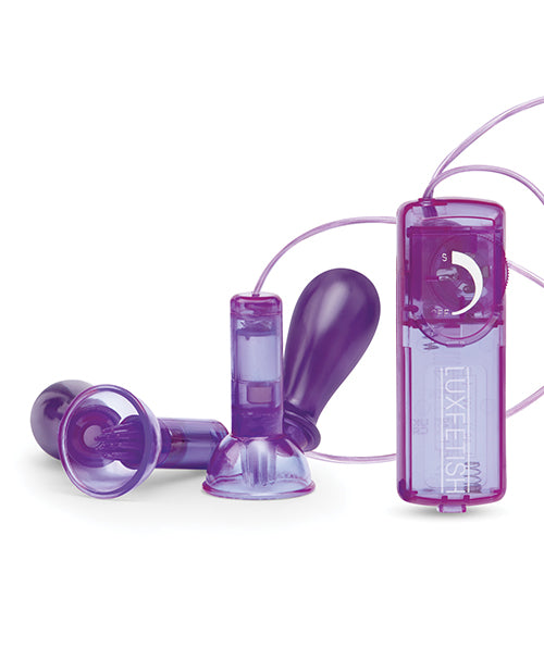 Electric Eel INC Lux Fetish Vibrating Nipple Suckers w/Wired Remote Control - Purple Kink &amp; BDSM