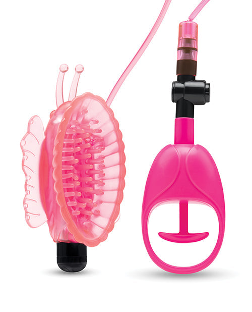 Lux Fetish Vibrating Butterfly Pussy Pump with Quick Release - Pink
