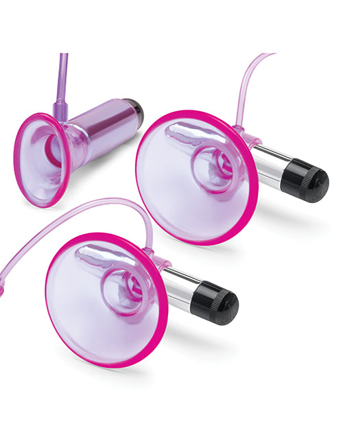 Electric Eel INC Lux Fetish Vibrating Nipple Suckers w/Clitoral Pump &amp; Quick Release - Pink/Purple Vibrators