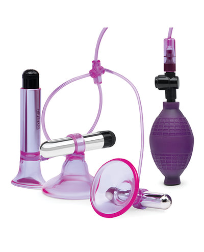 Electric Eel INC Lux Fetish Vibrating Nipple Suckers w/Clitoral Pump & Quick Release - Pink/Purple Vibrators