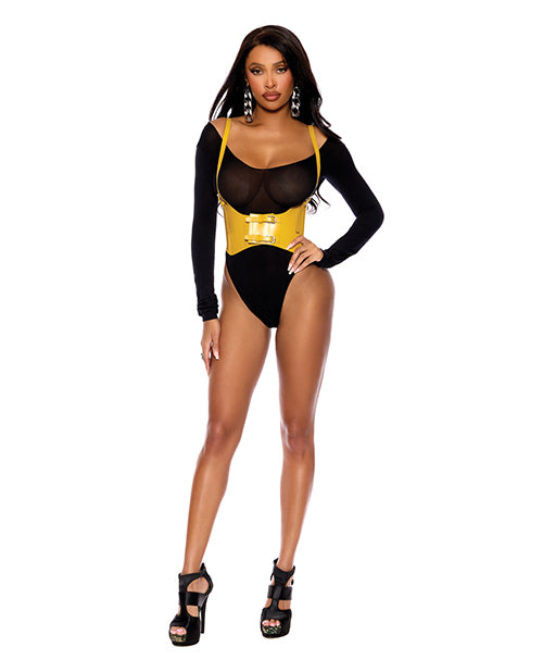 Leather Harness with Adjustable Buckle Straps and Front Velcro Buckle Closure - Yellow
