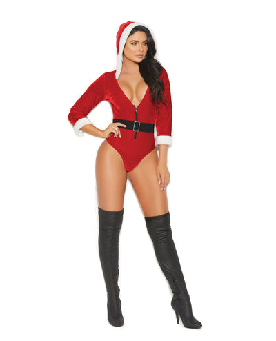 Elegant Moments Santa's Tease Deep V Velvet Teddy w/Detachable Elastic Belt - Red/White Large Lingerie & Costumes