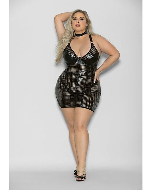 Escante Flame Fetish Mistress Lasercut Lattice Chemise W/choker &amp; Thong Black 1x/2x Lingerie &amp; Costumes