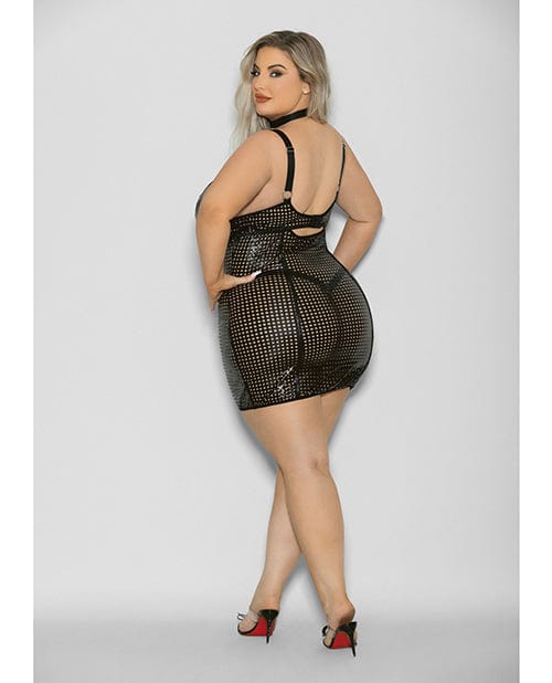 Escante Flame Fetish Mistress Lasercut Lattice Chemise W/choker &amp; Thong Black 1x/2x Lingerie &amp; Costumes