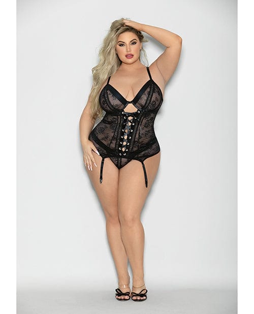 Escante Flame Fetish Soulmate Lace Up Bustier &amp; Wide Band Thong Black 1x/2x Lingerie &amp; Costumes