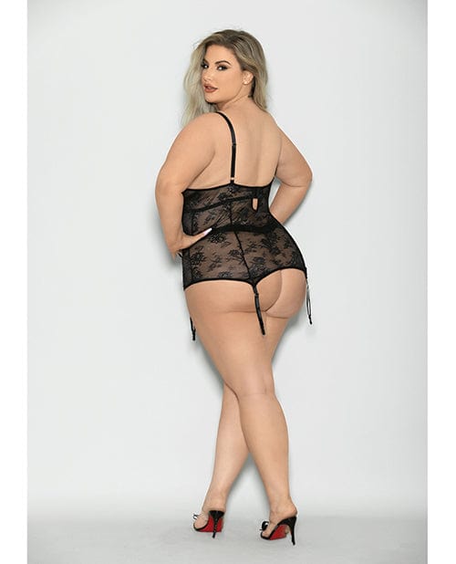 Escante Flame Fetish Soulmate Lace Up Bustier &amp; Wide Band Thong Black 1x/2x Lingerie &amp; Costumes