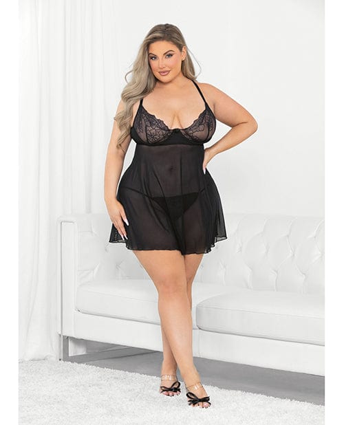 Escante Raised Embroidery Lace Babydoll Black 1x Lingerie &amp; Costumes