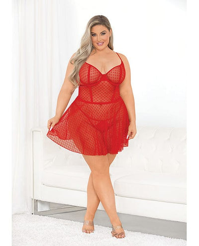 Escante Red Hearts Mesh Babydoll & G-string Red 1x Lingerie & Costumes