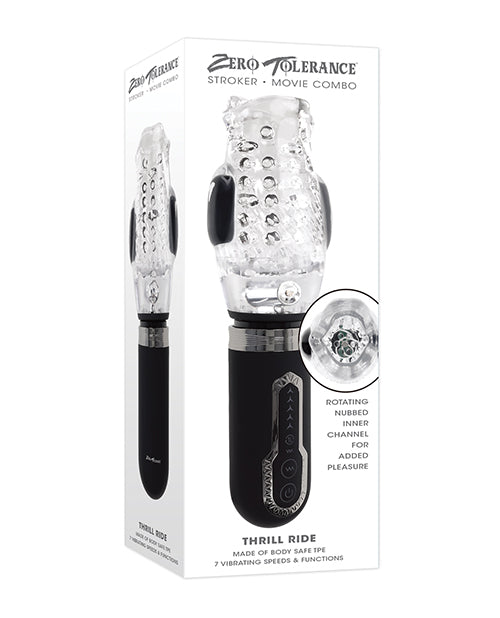 Evolved Novelties INC Zero Tolerance Thrill Ride Rechargeable Stroker - Black/Clear Penis Toys