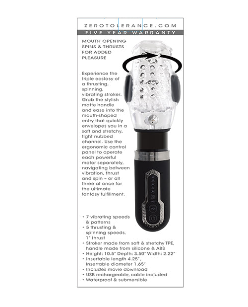 Evolved Novelties INC Zero Tolerance Thrill Ride Rechargeable Stroker - Black/Clear Penis Toys