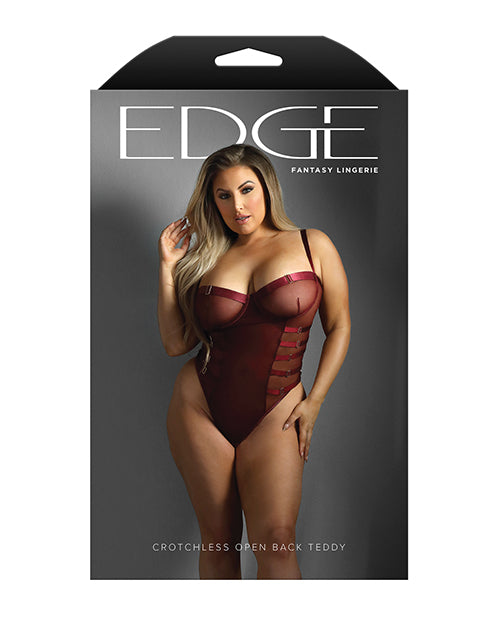 Fantasy Lingerie Edge Crotchless Underwire Mesh Teddy w/ Strappy Open Back - Burgundy QN Lingerie &amp; Costumes