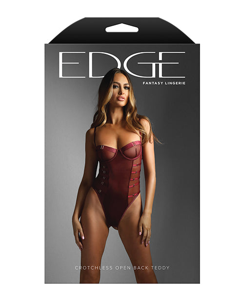 Fantasy Lingerie Edge Crotchless Underwire Mesh Teddy w/ Strappy Open Back - Wine Lingerie &amp; Costumes