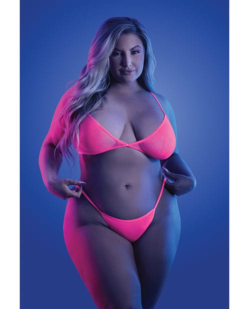 Fantasy Lingerie Glow Come Alive Suspender Stockings, Bralette &amp; G-string Multi Color Lingerie &amp; Costumes